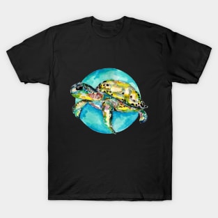 Sea Turtle Blue Circle Watercolor T-Shirt